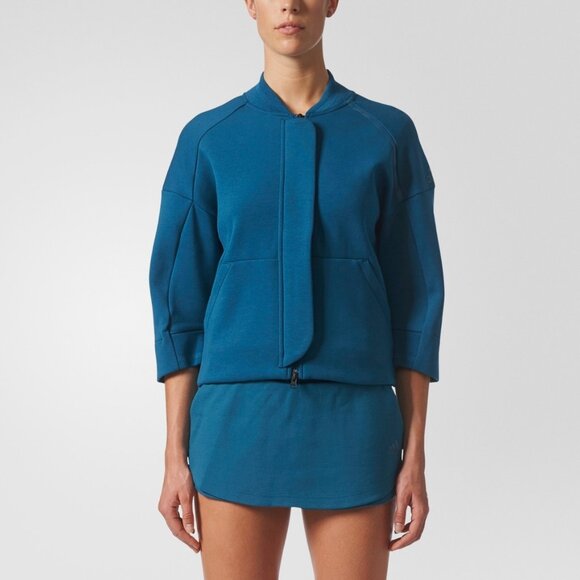 ADIDAS BP9354 Z.N.E. MODERN Knit Bomber JACKET Petrol Night XS - Picture 3 of 15